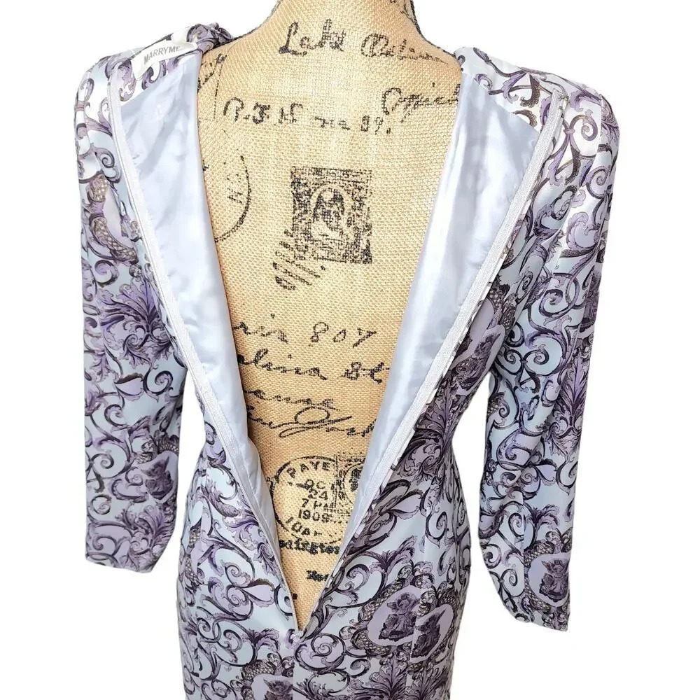 MARRY ME Vintage Women's Regal Shawl Satin Pencil Dress Size Medium Purple - Picture 10 of 15